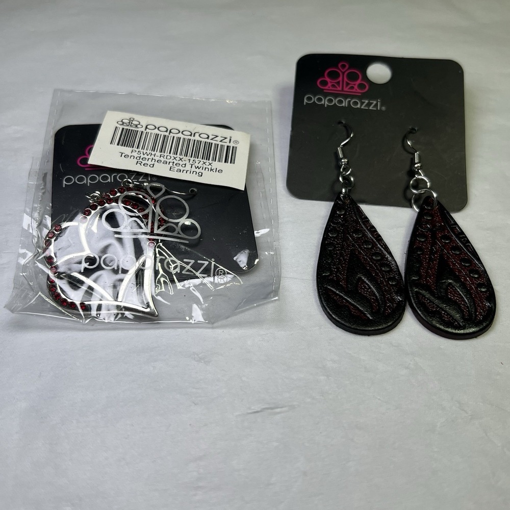Paparazzi Jewelry Lot of 2‎ New Earrings Tender hearted Twinkle Red Hearts